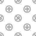 Grey line Mute microphone icon isolated seamless pattern on white background. Microphone audio muted. Vector Royalty Free Stock Photo