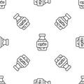 Grey line Nicotine gum in blister pack icon isolated seamless pattern on white background. Helps calm cravings and