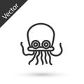Grey line Octopus icon isolated on white background. Vector.