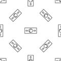 Grey line Paper money cash icon isolated seamless pattern on white background. Money banknotes stacks. Bill currency Royalty Free Stock Photo