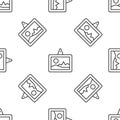 Grey line Picture icon isolated seamless pattern on white background. Vector