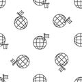 Grey line Planet with flag icon isolated seamless pattern on white background. Victory, winning and conquer adversity Royalty Free Stock Photo