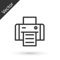 Grey line Printer icon isolated on white background. Vector