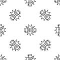 Grey line Punch in boxing gloves icon isolated seamless pattern on white background. Boxing gloves hitting together with