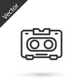 Grey line Retro audio cassette tape icon isolated on white background. Vector Royalty Free Stock Photo