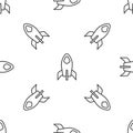 Grey line Rocket ship icon isolated seamless pattern on white background. Space travel. Vector Royalty Free Stock Photo