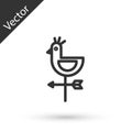 Grey line Rooster weather vane icon isolated on white background. Weathercock sign. Windvane rooster. Vector