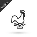 Grey line Rooster weather vane icon isolated on white background. Weathercock sign. Windvane rooster. Vector