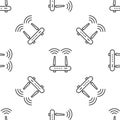 Grey line Router and wi-fi signal icon isolated seamless pattern on white background. Wireless ethernet modem router