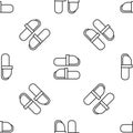 Grey line Sauna slippers icon isolated seamless pattern on white background. Vector