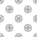 Grey line Say no to plastic bags poster icon isolated seamless pattern on white background. Disposable cellophane and Royalty Free Stock Photo