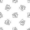 Grey line Search house icon isolated seamless pattern on white background. Real estate symbol of a house under Royalty Free Stock Photo