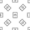 Grey line Shopping basket on screen tablet icon isolated seamless pattern on white background. Concept e-commerce, e Royalty Free Stock Photo