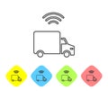 Grey line Smart delivery cargo truck vehicle with wireless connection icon isolated on white background. Set icons in Royalty Free Stock Photo