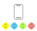 Grey line Smartphone, mobile phone icon isolated on white background. Set icons in color rhombus buttons. Vector Royalty Free Stock Photo