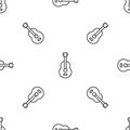Grey line Spanish guitar icon isolated seamless pattern on white background. Acoustic guitar. String musical instrument
