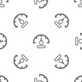 Grey line Speedometer icon isolated seamless pattern on white background. Vector Royalty Free Stock Photo