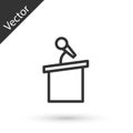 Grey line Stage stand or debate podium rostrum icon isolated on white background. Conference speech tribune. Vector Royalty Free Stock Photo