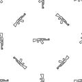 Grey line Submachine gun icon isolated seamless pattern on white background. Kalashnikov or AK47. Vector