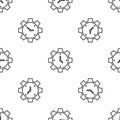 Grey line Time Management icon isolated seamless pattern on white background. Clock and gear sign. Productivity symbol Royalty Free Stock Photo