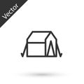 Grey line Tourist tent icon isolated on white background. Camping symbol. Vector