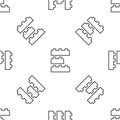 Grey line Toy building block bricks for children icon isolated seamless pattern on white background. Vector Royalty Free Stock Photo