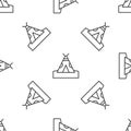 Grey line Traditional indian teepee or wigwam icon isolated seamless pattern on white background. Indian tent. Vector Royalty Free Stock Photo