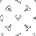 Grey line Traditional paper chinese or japanese folding fan icon isolated seamless pattern on white background. Vector Royalty Free Stock Photo
