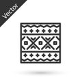 Grey line Ukrainian ethnic pattern for embroidery icon isolated on white background. Traditional folk art knitted