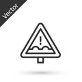Grey line Uneven road ahead sign. Warning road icon isolated on white background. Traffic rules and safe driving. Vector Royalty Free Stock Photo