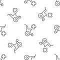 Grey line Wheelchair for disabled person icon isolated seamless pattern on white background. Vector