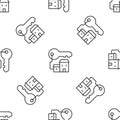 Grey line Winning house with key icon isolated seamless pattern on white background. Vector Royalty Free Stock Photo