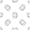 Grey line Wooden beer mug icon isolated seamless pattern on white background. Vector Royalty Free Stock Photo