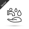 Grey line Wudhu icon isolated on white background. Muslim man doing ablution. Vector
