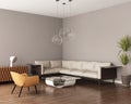 Grey living room with a leather sofa Royalty Free Stock Photo