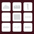 Grey logo equalizer. Pulse music player elements. Audio wave logo. Isolated design symbol