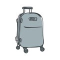 Grey suitcase with wheels, retractable handle