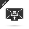 Grey Mail message lock password icon isolated on white background. Envelope with padlock. Private, security, secure