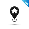 Grey Map pointer with house icon isolated on white background. Home location marker symbol. Vector Royalty Free Stock Photo