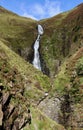 Grey Mares Tail Waterfall viewpoint in Scotland with blue sky Royalty Free Stock Photo