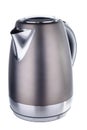 Grey matt painted stainless steel kettle on white background