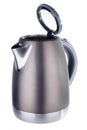 Grey matt painted stainless steel kettle on white background
