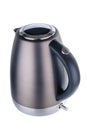 Grey matt painted stainless steel kettle on white background