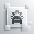 Grey Medieval throne icon isolated on grey background. Square glass panels. Vector