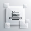 Grey Medovik icon isolated on grey background. Honey layered cake or russian cake Medovik on plate. Square glass panels