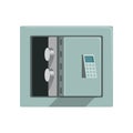 Grey metal armored opened safe box, safety business box cash secure protection concept vector Illustration