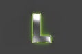 Grey metalline font with green polished glass made outline - letter L isolated on grey background, 3D illustration of symbols Royalty Free Stock Photo