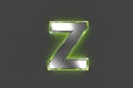 Grey metalline font with green polished reflective outline - letter Z isolated on grey, 3D illustration of symbols Royalty Free Stock Photo