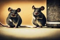 Grey mice running across floor in search of rat garbage