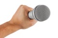 Grey microphone in hand